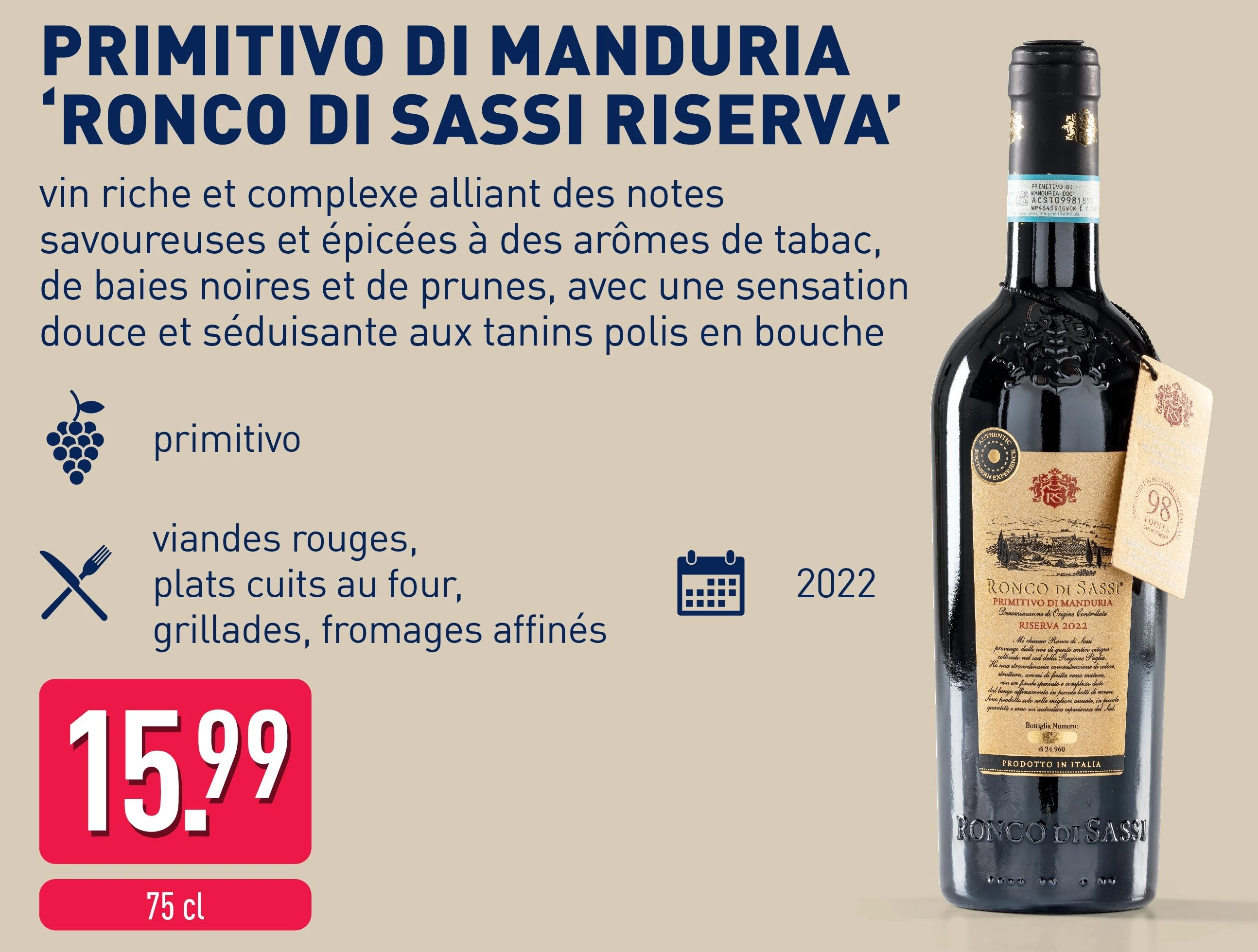 PRIMITIVO DI MANDURIA ‘RONCO DI SASSI RISERVA’