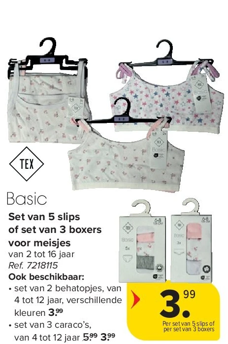 Set van 5 slips of set van 3 boxers voor meisjes