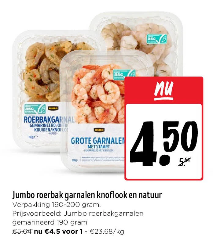 Jumbo roerbak garnalen knoflook en natuur