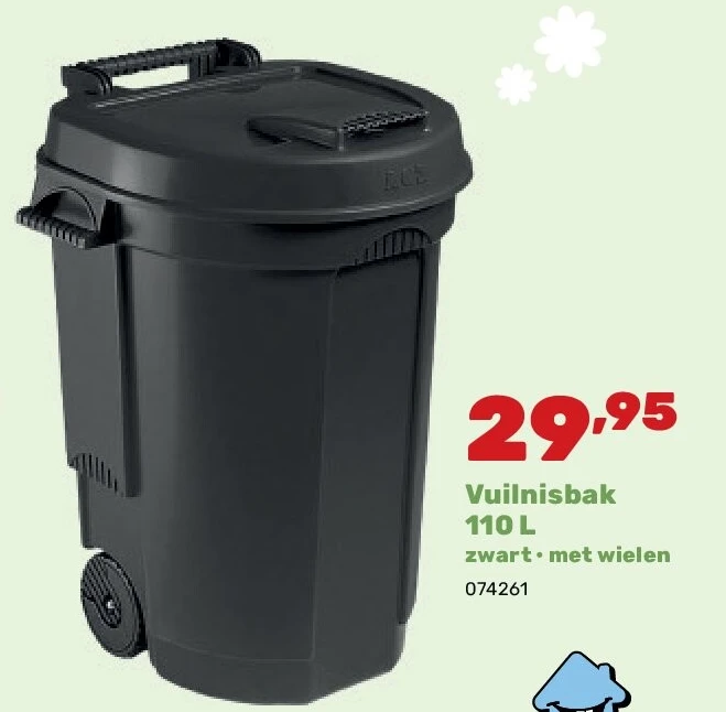 Vuilnisbak 110 L zwart • met wielen