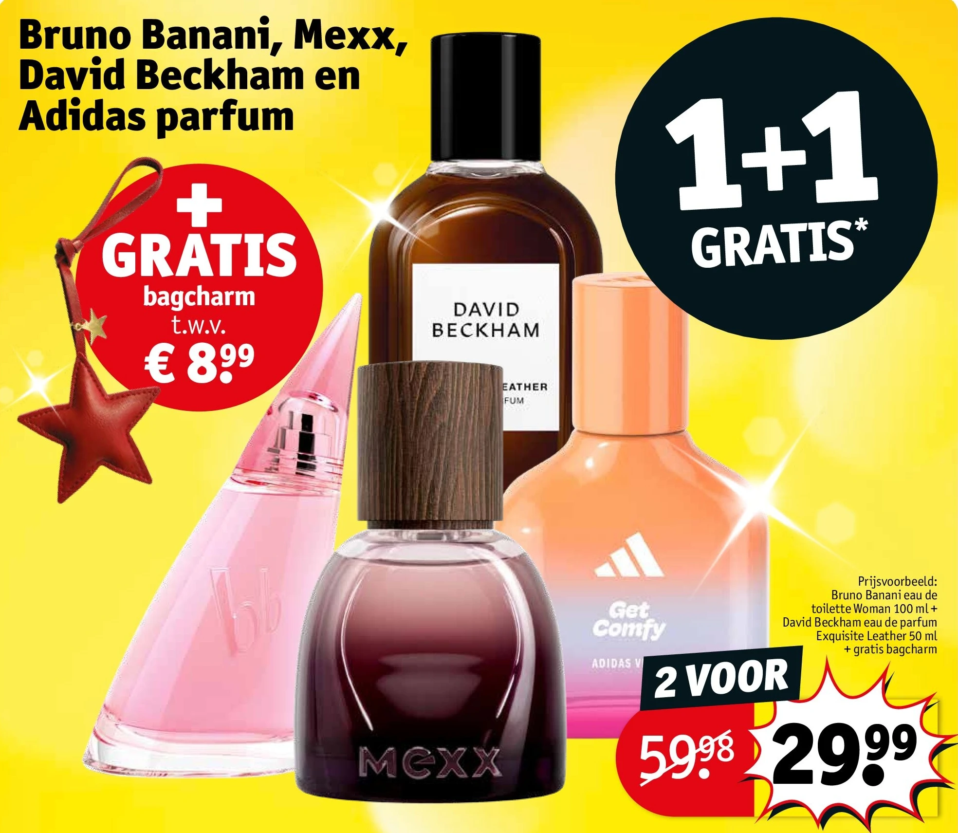 Bruno Banani eau de toilette Woman 100 ml + David Beckham eau de parfum Exquisite Leather 50 ml + gratis bagcharm