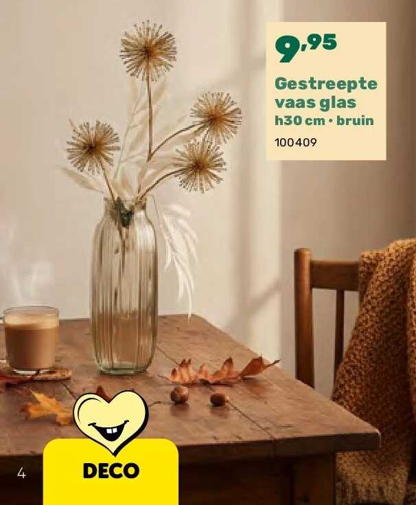 Gestreepte vaas glas h30 cm • bruin