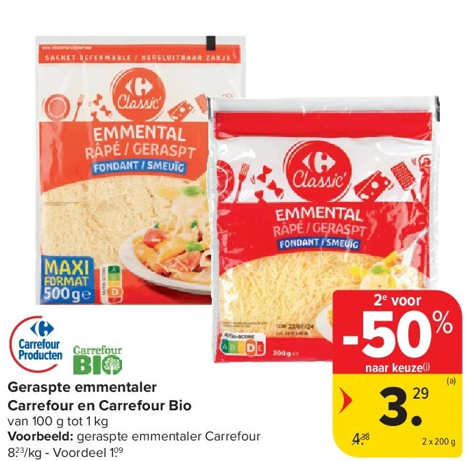 Geraspte emmentaler Carrefour en Carrefour Bio