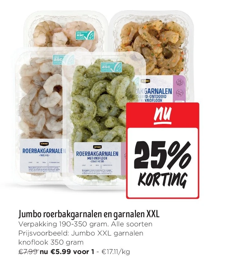 Jumbo roerbakgarnalen en garnalen XXL