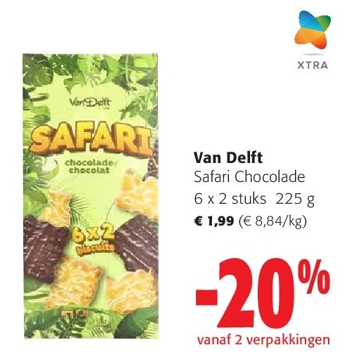 Van Delft Safari Chocolade 6 x 2 stuks 225 g