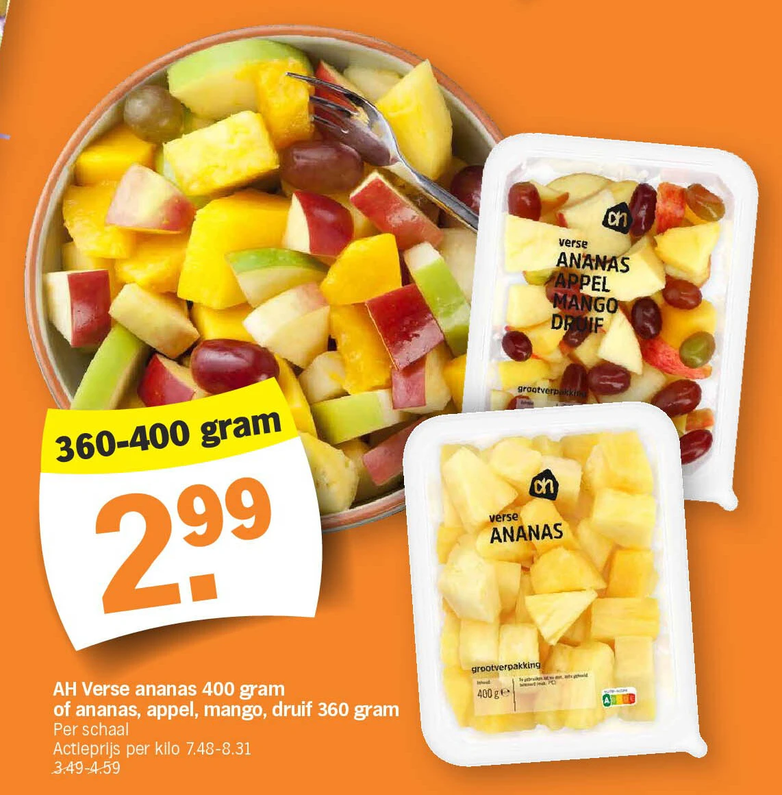AH Verse ananas 400 gram of ananas, appel, mango, druif 360 gram