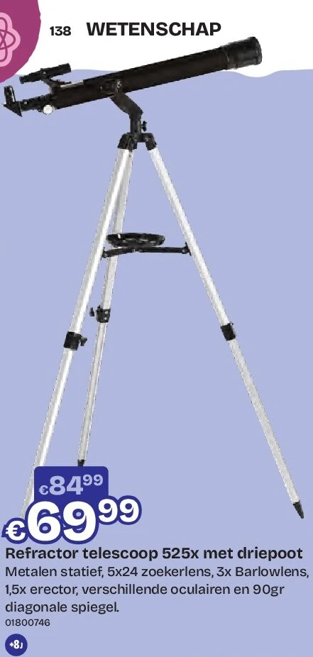 Refractor telescoop 525x met driepoot