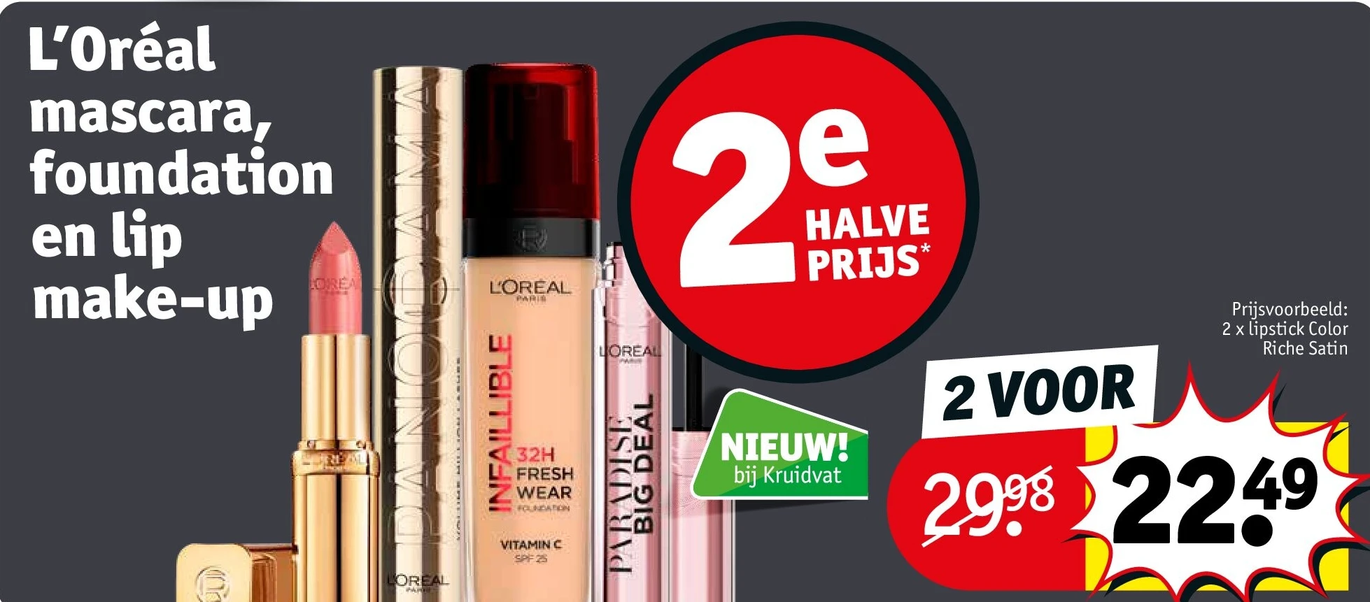 L’Oréal mascara, foundation en lip make-up
