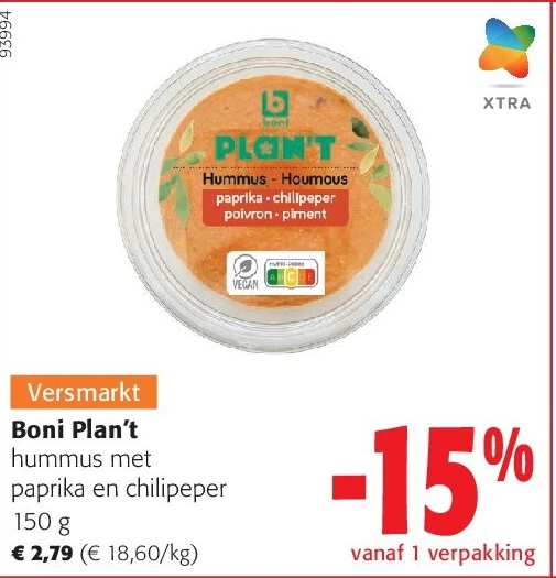 Boni Plan’t hummus met paprika en chilipeper 150 g