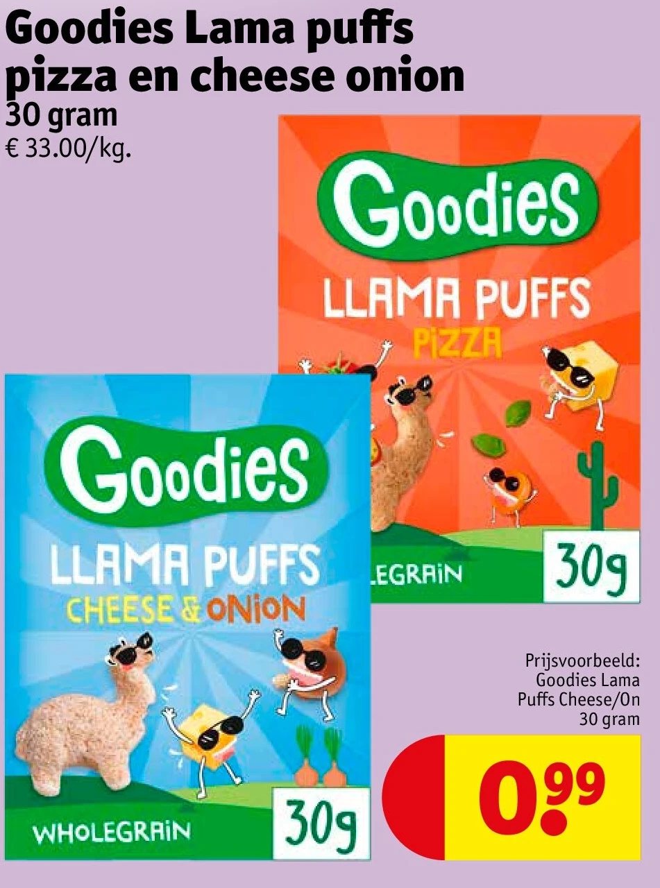 Goodies Lama puffs pizza en cheese onion
