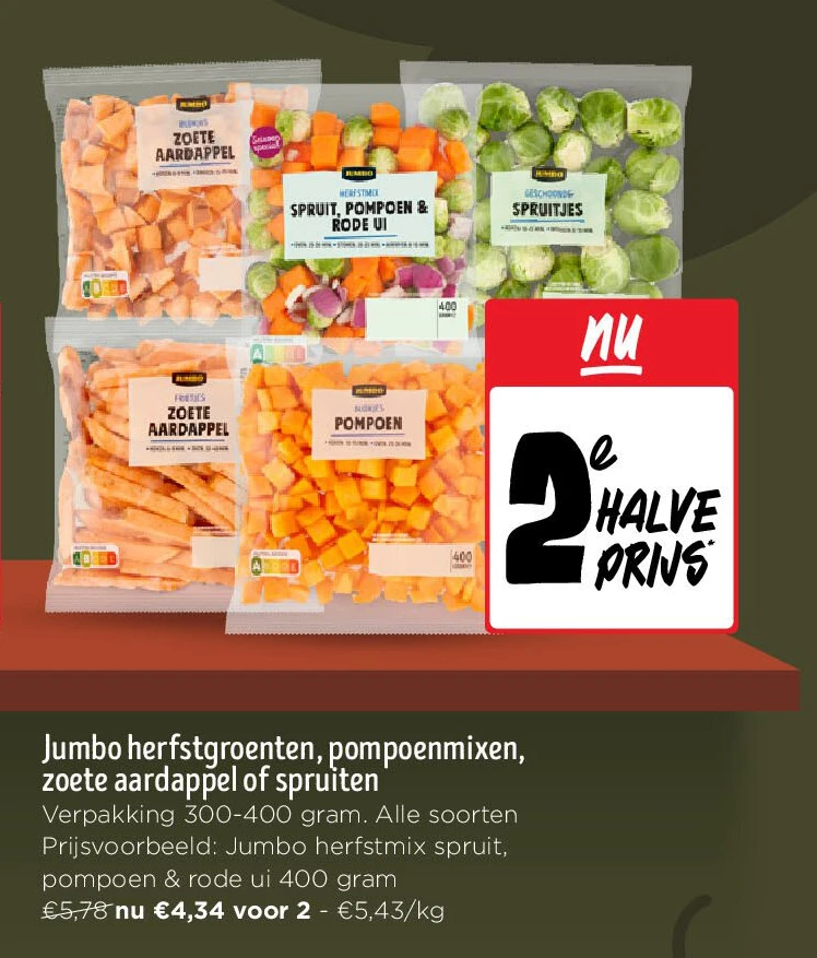 Jumbo herfstgroenten, pompoenmixen, zoete aardappel of spruiten