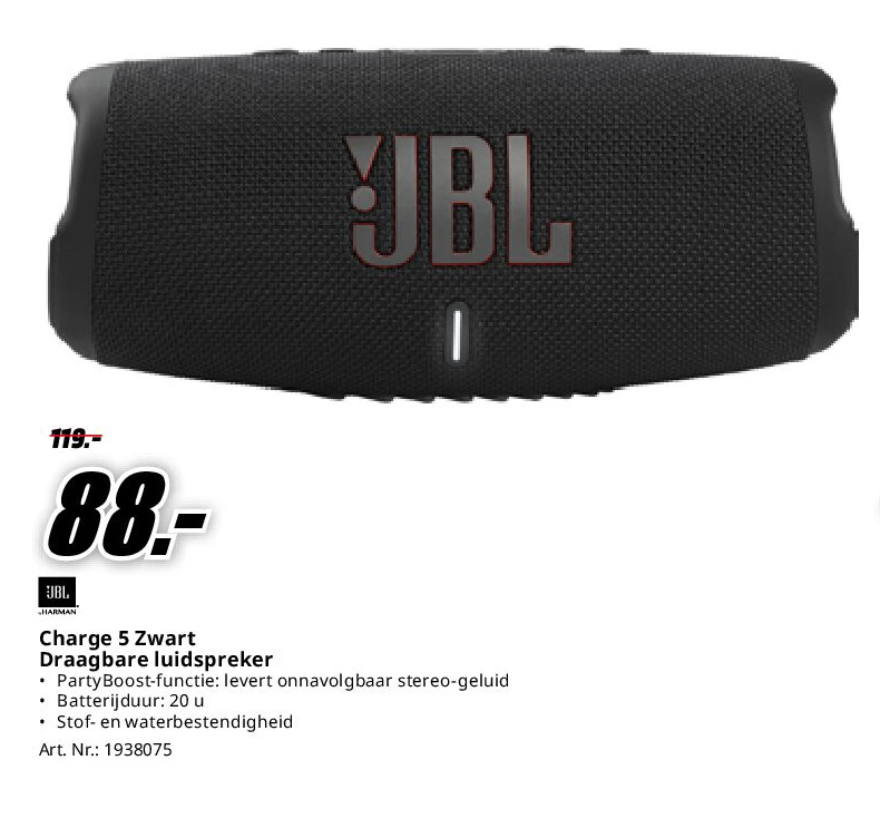 JBL Charge 5 Zwart Draagbare luidspreker