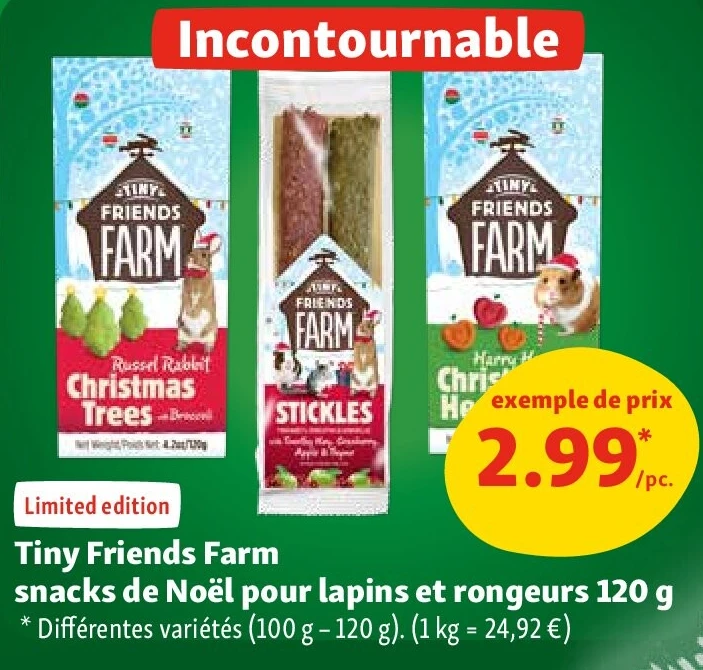 Tiny Friends Farm snacks de Noël pour lapins et rongeurs 120 g