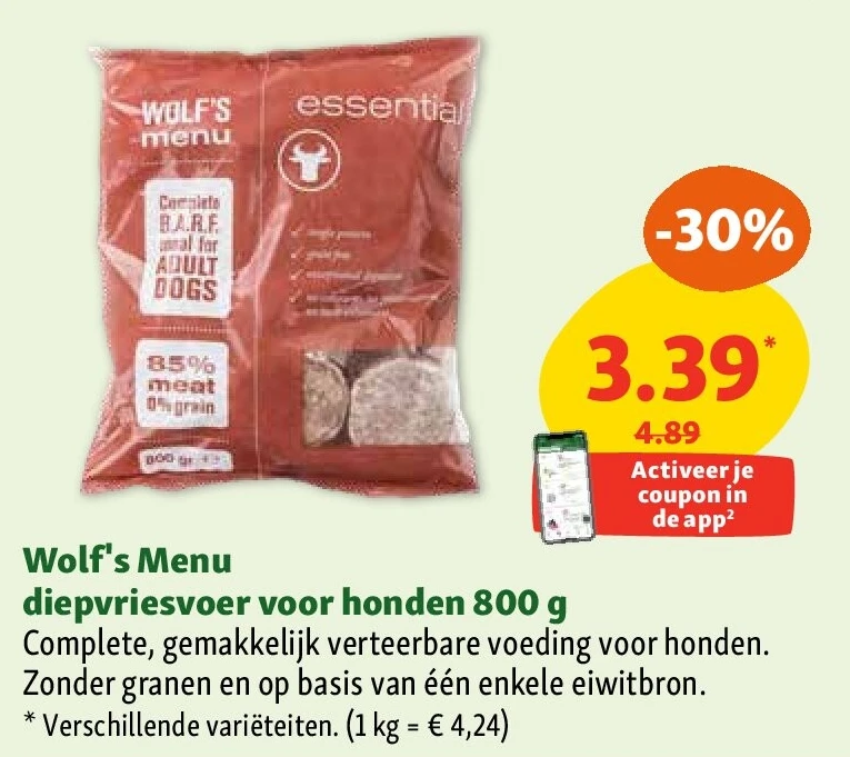 Wolf's Menu diepvriesvoer voor honden 800 g
