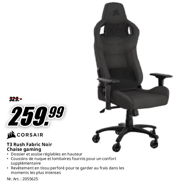 T3 Rush Fabric Noir Chaise gaming