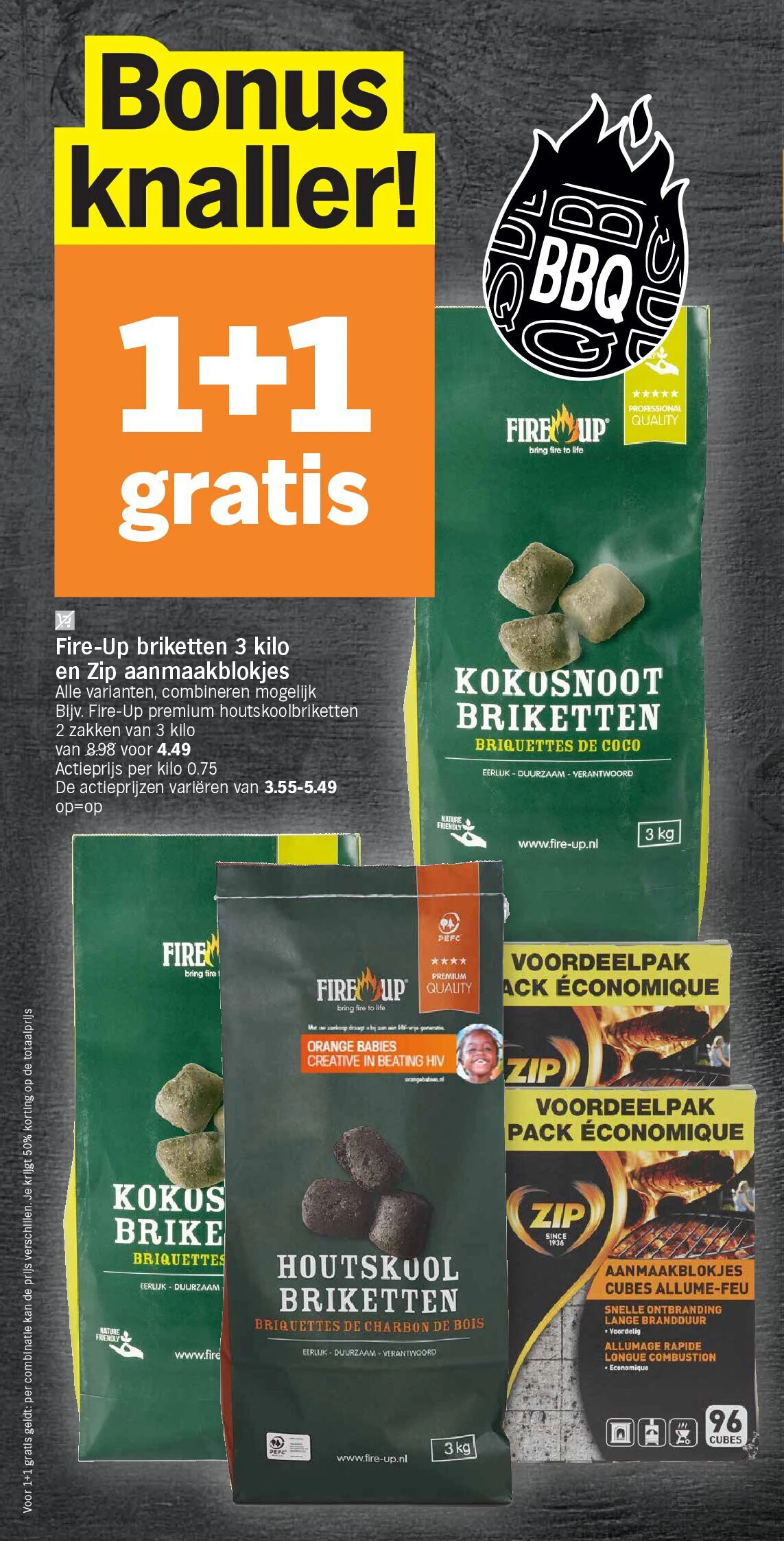 Fire-Up briketten 3 kilo en Zip aanmaakblokjes