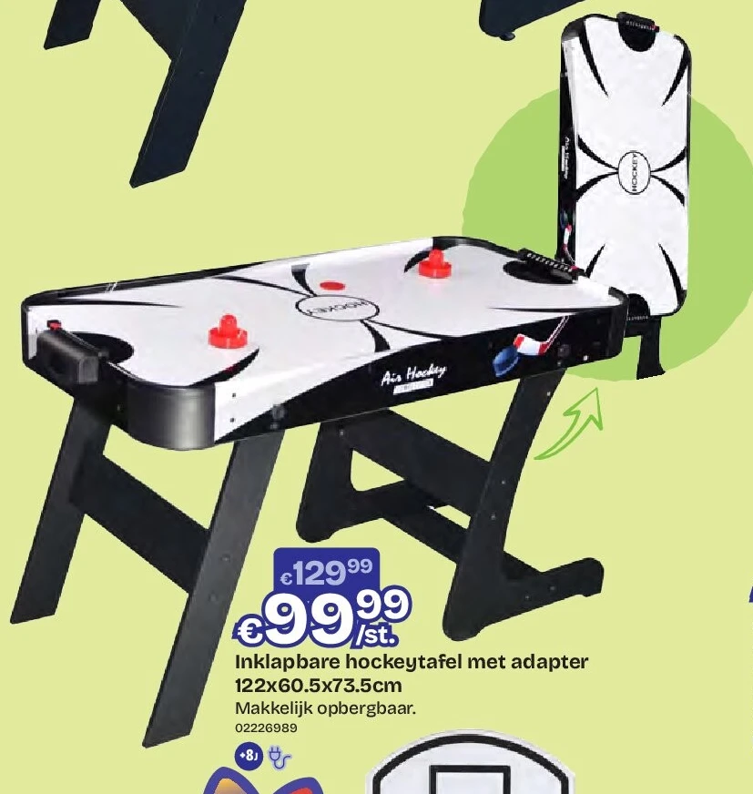 Inklapbare hockeytafel met adapter 122x60.5x73.5cm