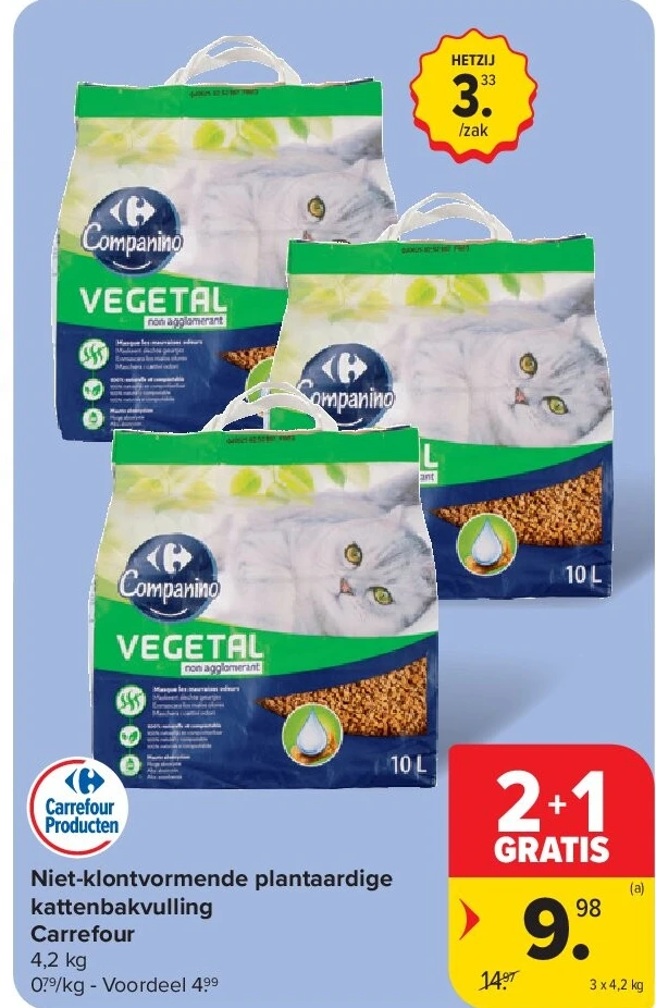 Niet-klontvormende plantaardige kattenbakvulling Carrefour