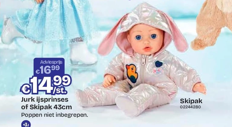 Jurk ijsprinses of Skipak 43cm