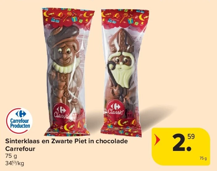 Sinterklaas en Zwarte Piet in chocolade Carrefour