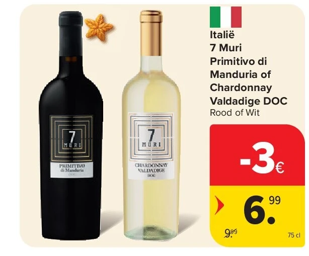 Italië 7 Muri Primitivo di Manduria of Chardonnay Valdadige DOC