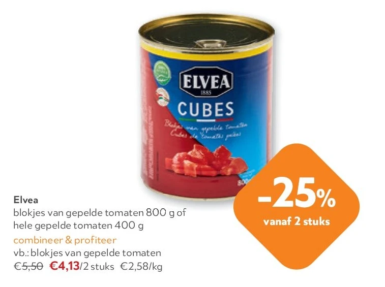 Elvea blokjes van gepelde tomaten