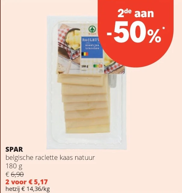 SPAR belgische raclette kaas natuur 180 g