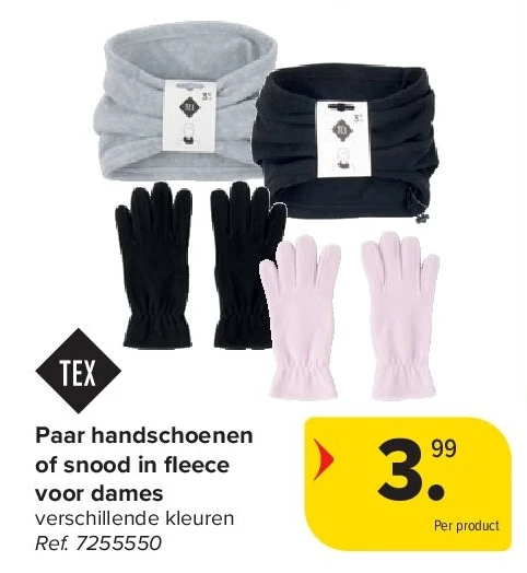 Paar handschoenen of snood in fl eece voor dames