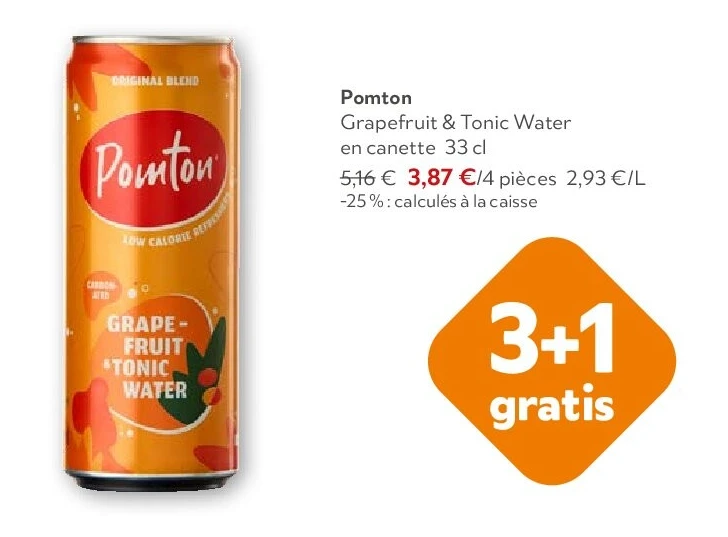 Pomton Grapefruit & Tonic Water en canette 33 cl