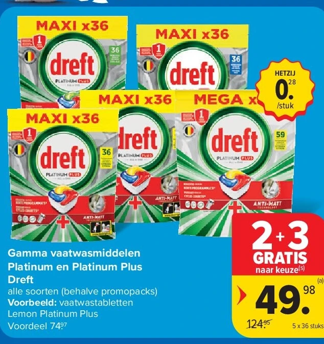 Gamma vaatwasmiddelen Platinum en Platinum Plus Dreft