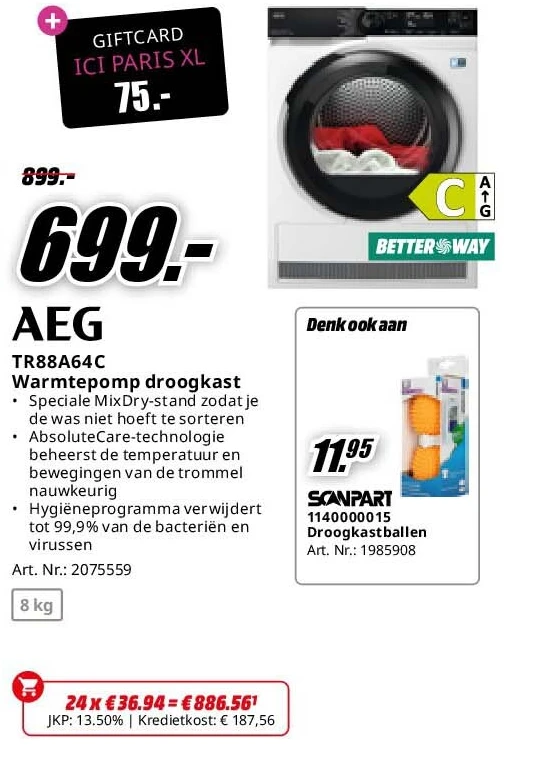 AEG TR88A64C Warmtepomp droogkast