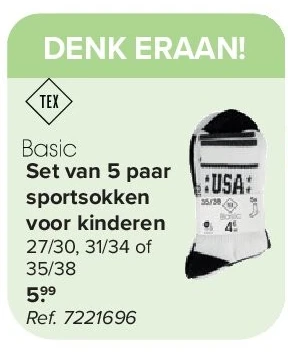 Set van 5 paar sportsokken voor kinderen