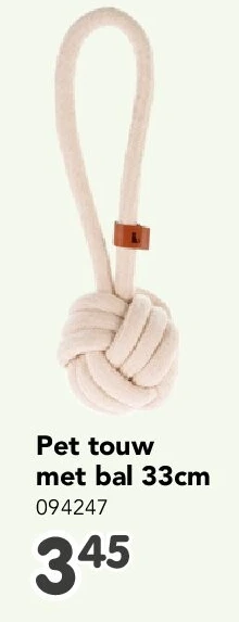 Pet touw met bal 33cm
