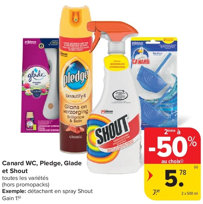 Canard WC, Pledge, Glade et Shout 2 x 500 ml
