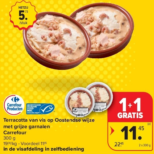 Terracotta van vis op Oostendse wijze met grijze garnalen Carrefour