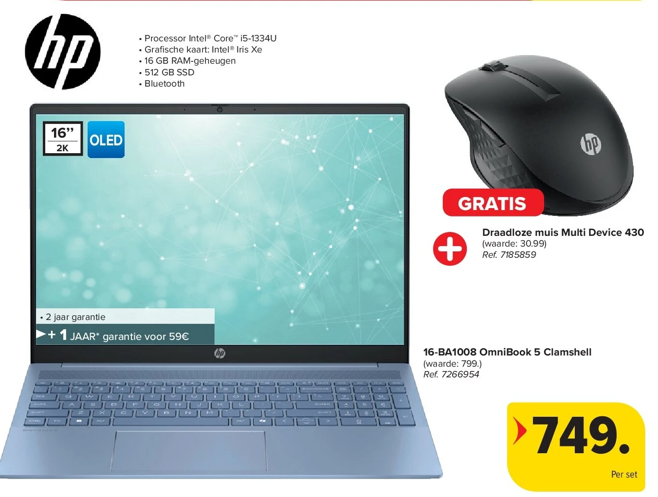 16-BA1008 OmniBook 5 Clamshell + Draadloze muis Multi Device 430