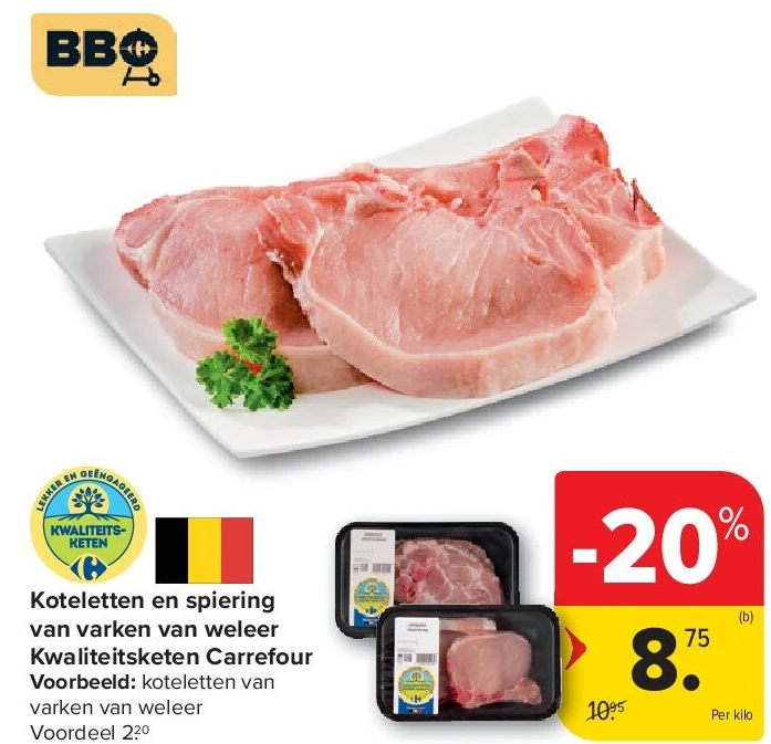 Koteletten en spiering van varken van weleer Kwaliteitsketen Carrefour