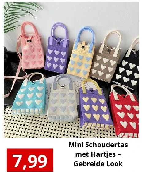 Mini Schoudertas met Hartjes – Gebreide Look