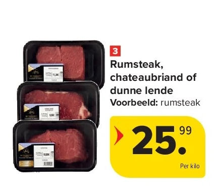 Rumsteak, chateaubriand of dunne lende