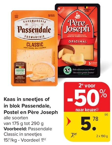 Kaas in sneetjes of in blok Passendale, Postel en Père Joseph