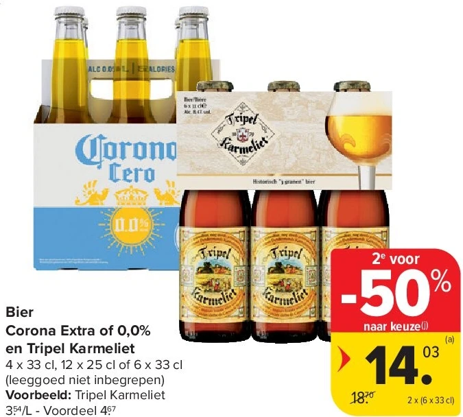 Bier Corona Extra of 0,0% en Tripel Karmeliet
