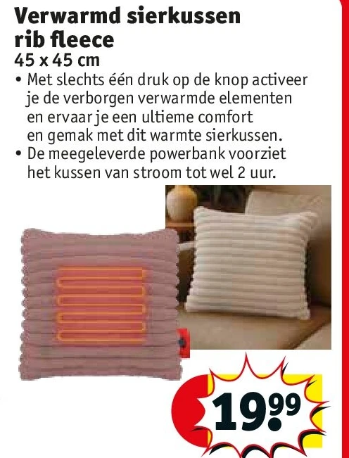 Verwarmd sierkussen rib fleece