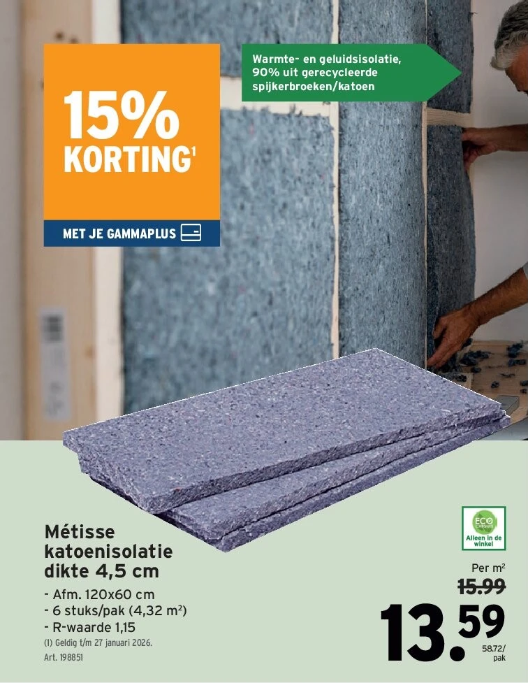 Métisse katoenisolatie dikte 4,5 cm