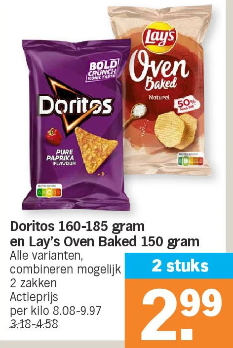 Doritos 160-185 gram en Lay's Oven Baked 150 gram