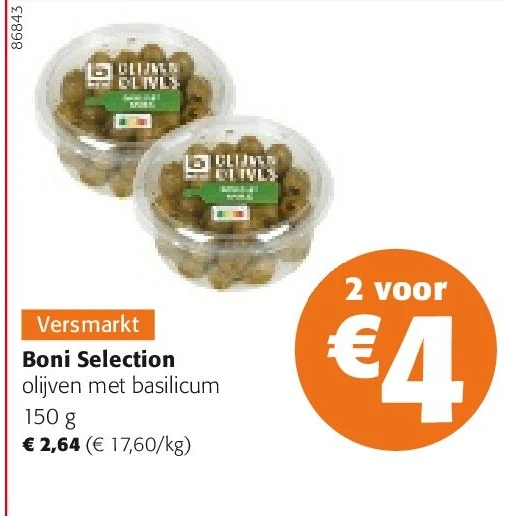 Boni Selection olijven met basilicum 150 g