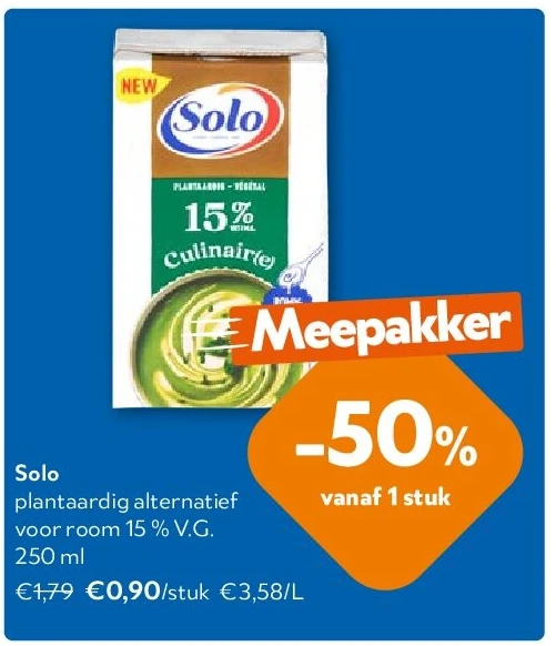 Solo plantaardig alternatief voor room 15 % V.G. 250 ml