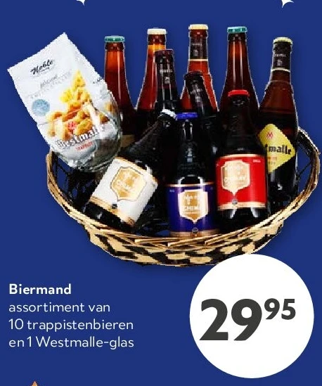 Biermand assortiment van 10 trappistenbieren en 1 Westmalle-glas
