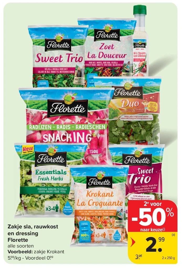 Zakje sla, rauwkost en dressing Florette