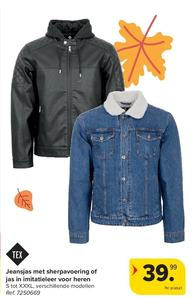 Jeansjas met sherpavoering of jas in imitatieleer voor heren