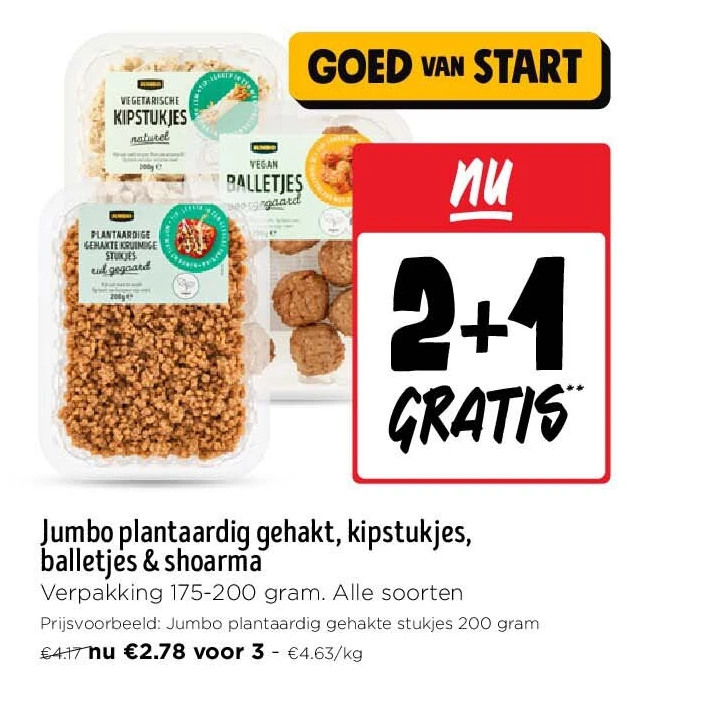 Jumbo plantaardig gehakt, kipstukjes, balletjes & shoarma